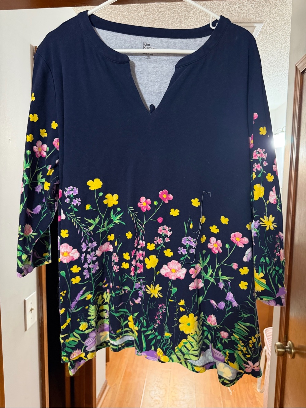 Kim Rogers Navy Floral Border V-Neck Tunic